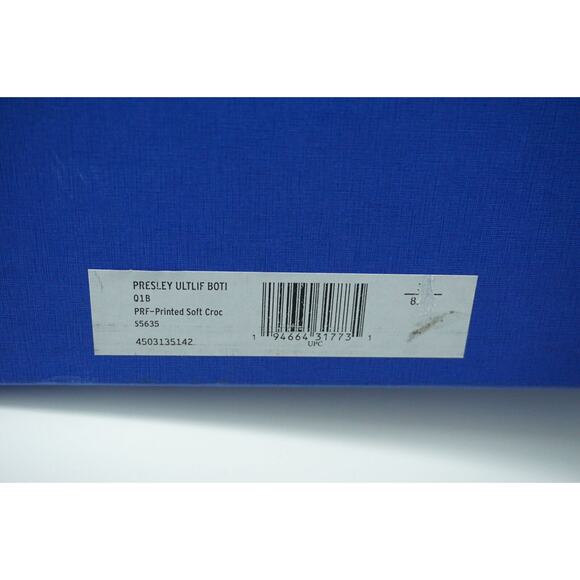 Stuart Weitzman Presley Lug-Sole Croc-Emb Leather Chelsea Boots SZ 8.5 Blue $695 - Picture 3 of 11